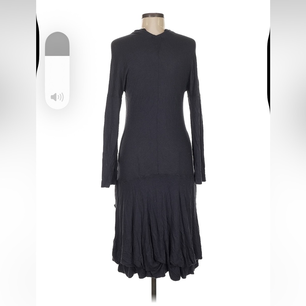 Long Sleeve Black Midi Dress with Button Front - Picture 2 of 4